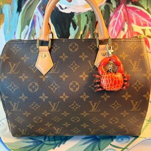 NEW Hand Made Novelty Leather Bag Charm Key Chain Orange Crab